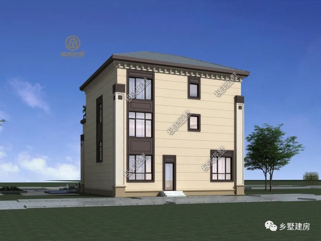 喜欢新中式别墅,不如这样建,有偏房设计,稳重大气接地气