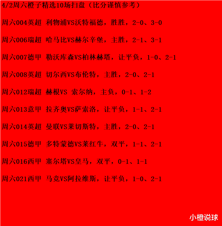 拉齐奥|4/2周六竞彩推荐：利物浦VS沃特福德、拉齐奥VS萨索洛；附10场扫盘