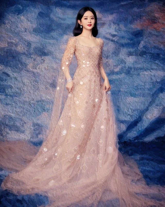 泡泡袖|赵丽颖直播状态太好了，穿蓝色泡泡袖连衣裙，像小精灵一样