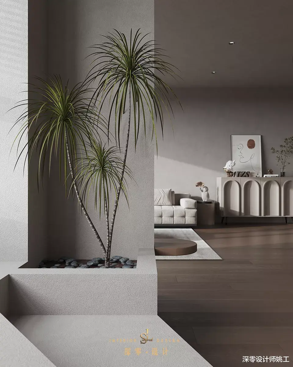 看这套190㎡侘寂风复式,木质地板+水泥灰,营造出优雅高级的环境