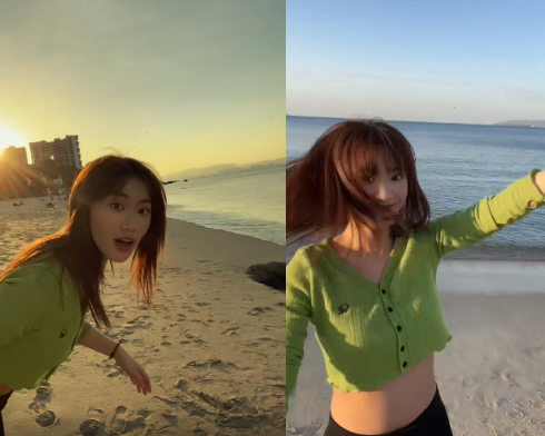 邹元清|闫妮女儿晒海边性感照！穿露脐装秀小蛮腰，兴奋跳舞对镜送飞吻