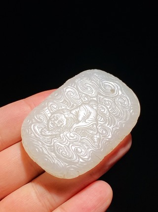 乾隆|清乾隆 和田玉籽料 白玉 罗汉 应真图 玉牌 挂件