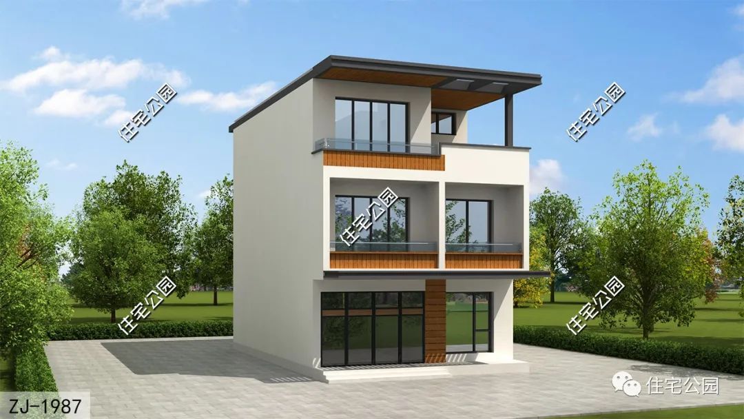 8×13米小面宽的三层现代别墅,东西墙做无窗设计