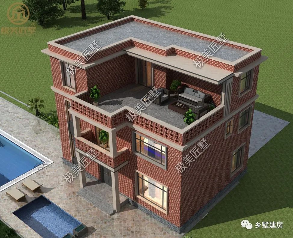 开间13米,建栋不一样的三层自建房,清水红砖独具匠心