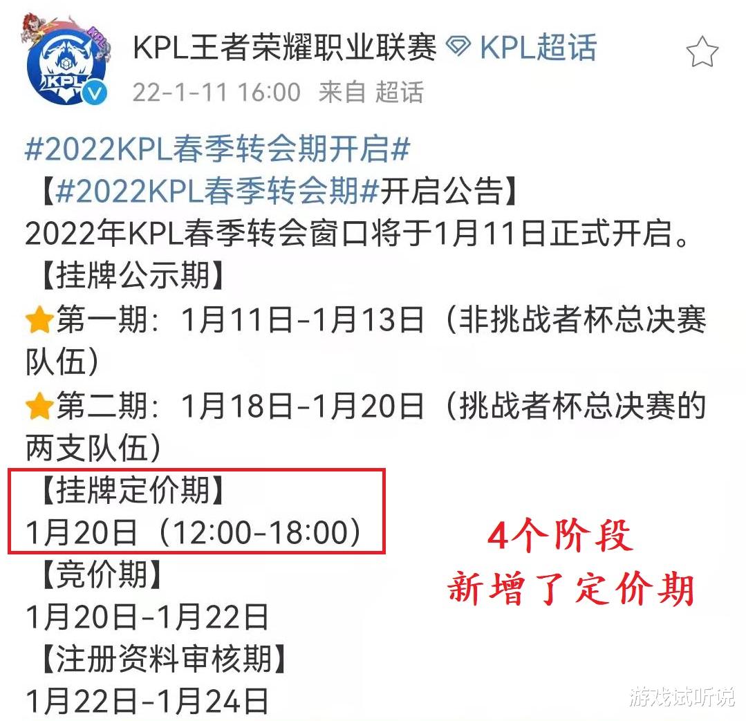 护腕|KPL官宣:2022转会开启,为期12天,13日前将有16支队伍公示结果