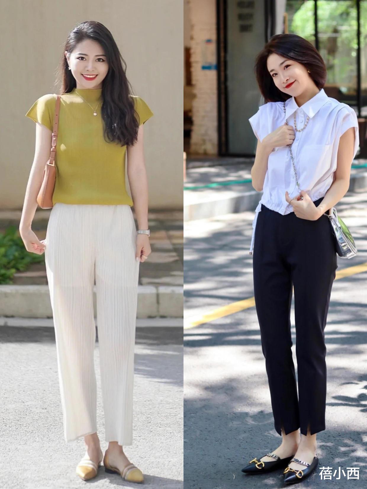 夏季穿裤子,建议尝试“过膝不过踝”的设计款式,遮肉显瘦还高级