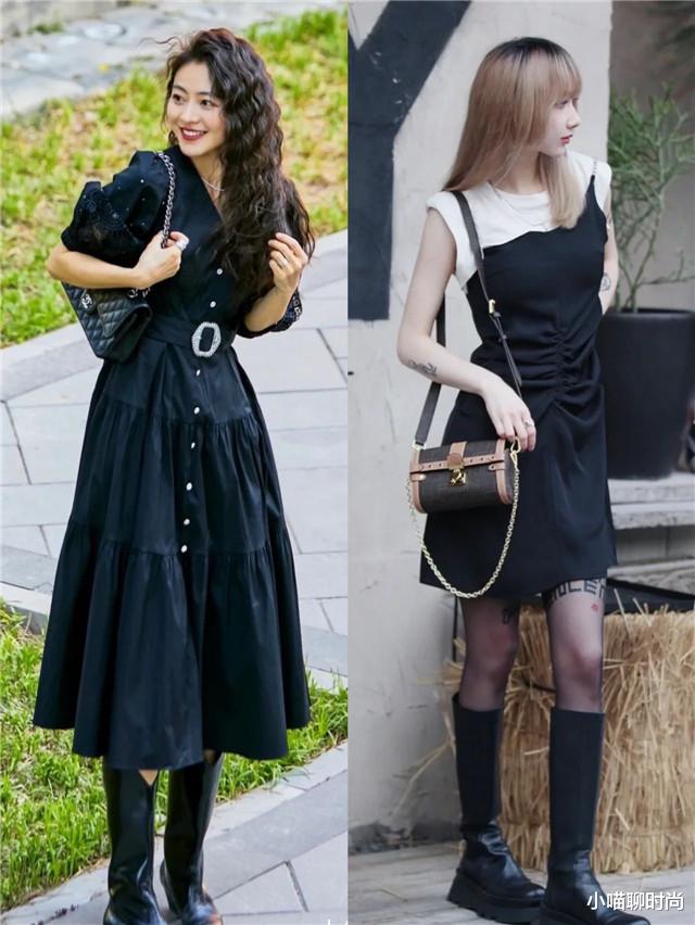 小白鞋不兴了，今年流行的“过膝裙”，配夏季靴，妥妥的显瘦显高