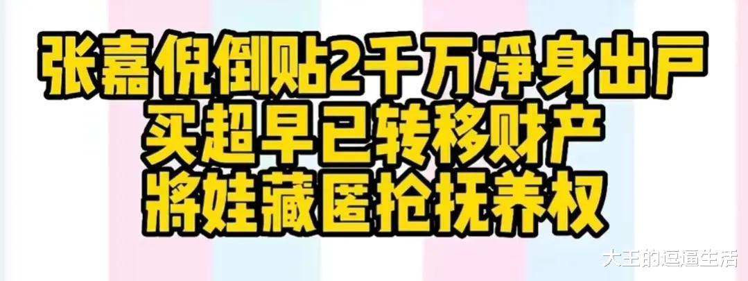 张嘉倪|张嘉倪恐将净身出户，俩儿子抚养权归男方，妥妥去母留子