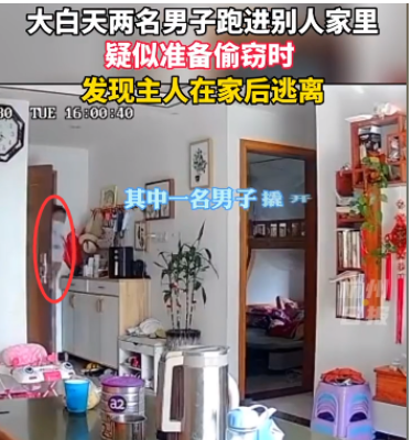 广东肇庆。大白天两名男子进入小区业主家里, 在准备偷窃时,被在屋内的主人发现