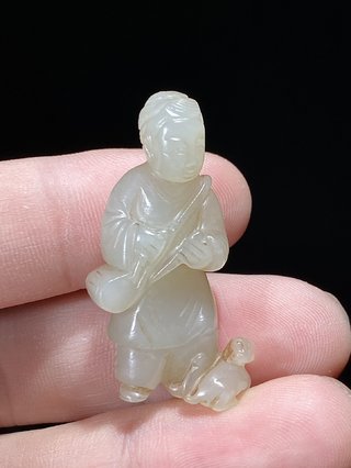 和田玉籽料|宋 和田玉籽料 白玉 凤阳婆戏猴 把件