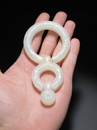 乾隆|清乾隆 和田玉籽料 白玉 北斗图 三连环 玉珮 挂件