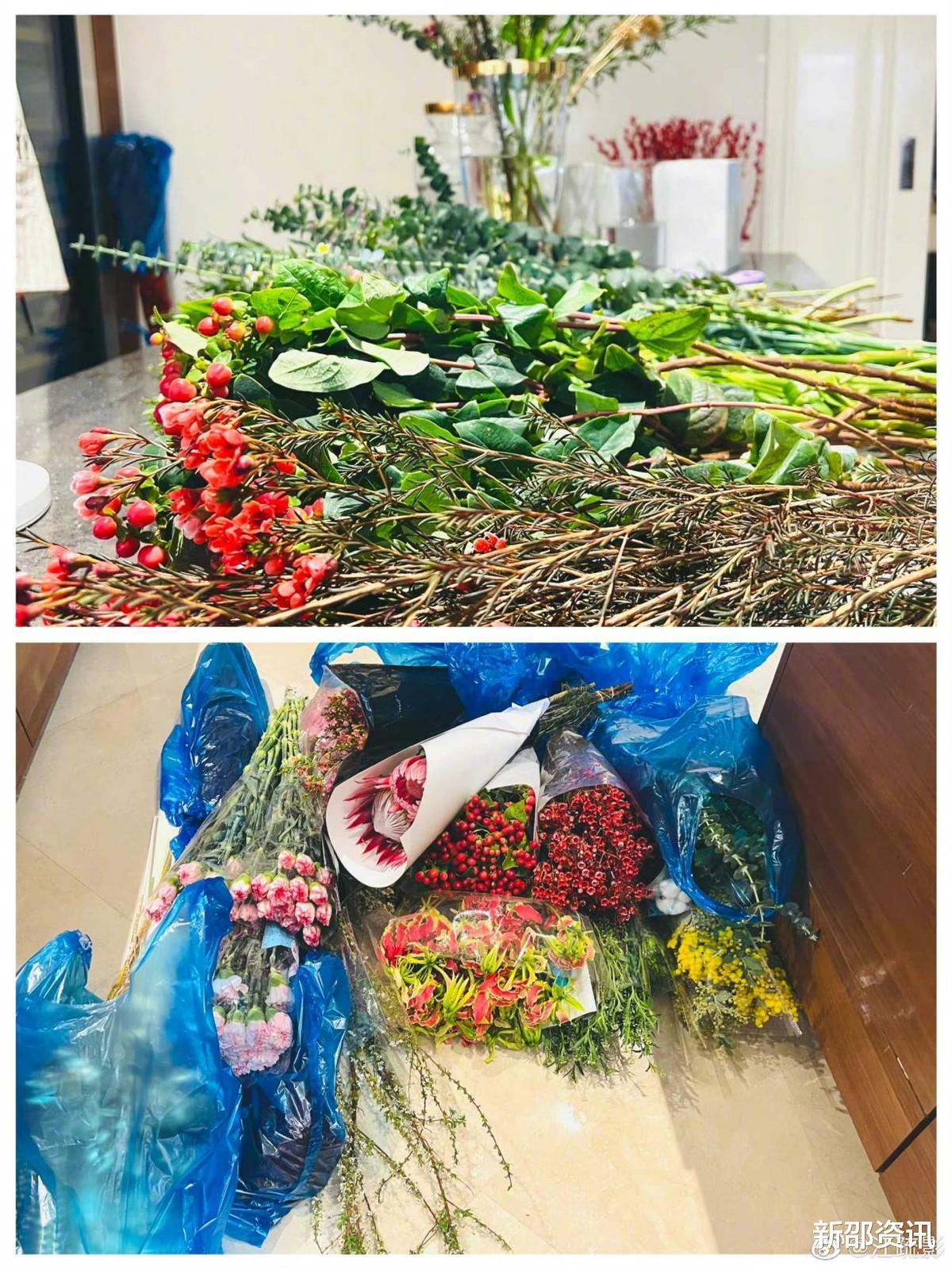 35岁江疏影亲自干活装扮豪宅,鲜花堆满地板,客厅设计低调奢侈