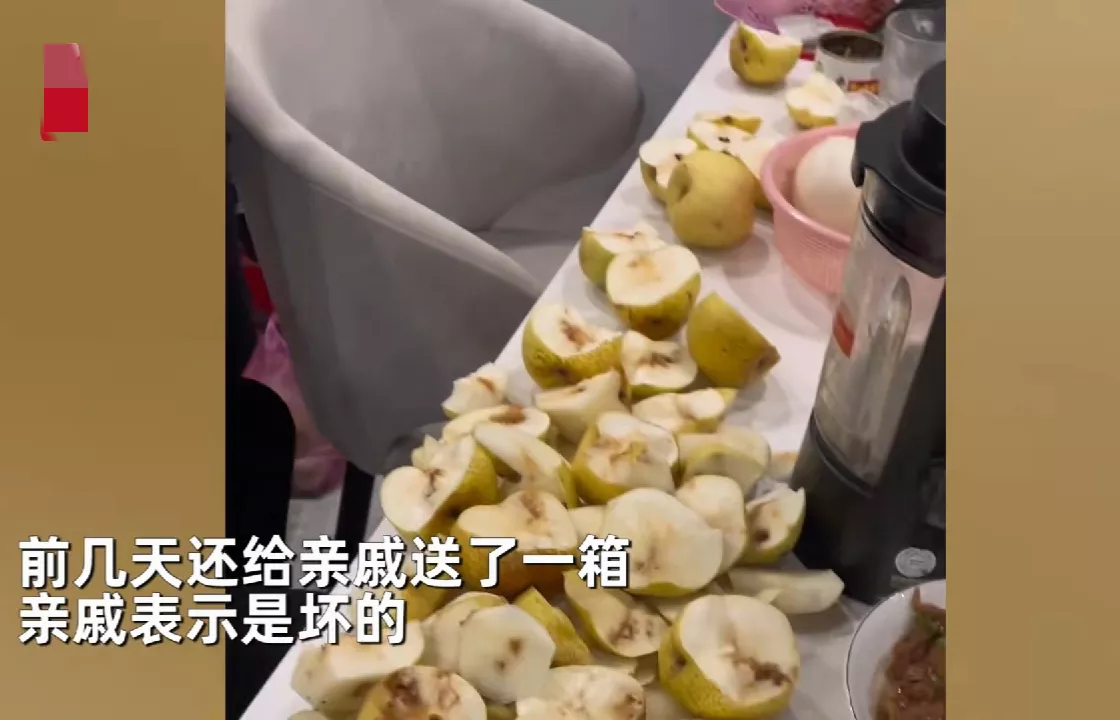 安徽,一女子的婆婆从市场买了2箱梨,给亲戚送了一箱,自家留一箱