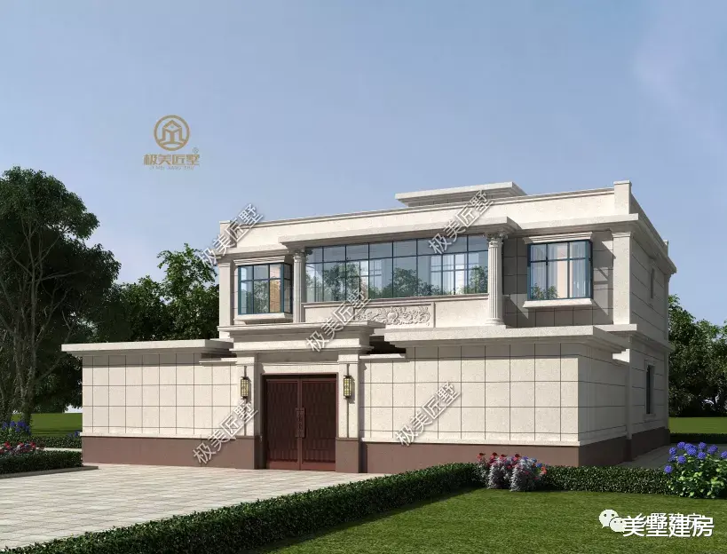 内设电梯的二层别墅,平屋顶设计,美观大气