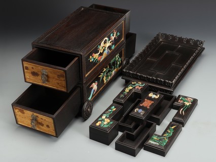 小叶紫檀|清代,小叶紫檀嵌百宝梅兰竹菊香车