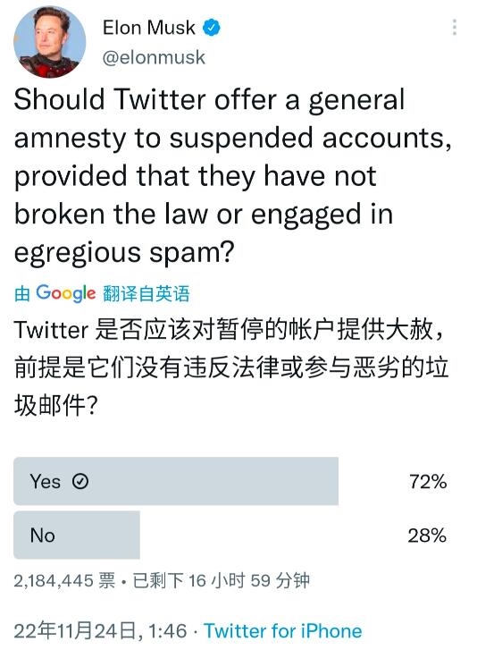 Twitter|马斯克欲“大赦”推特：让被禁账户都回归