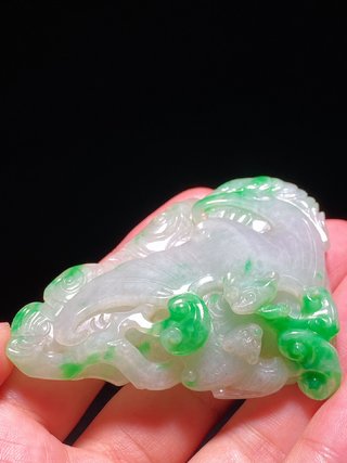 邮票|清中期 老坑翡翠飘绿 福寿如意 云福纹 把件 纸镇