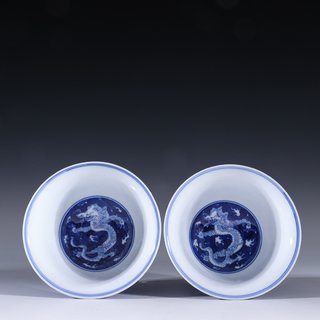 |回流 青花双龙杯一对