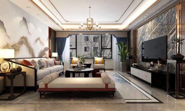 175平中式风四居室,被中式之美包裹的客厅落落大方