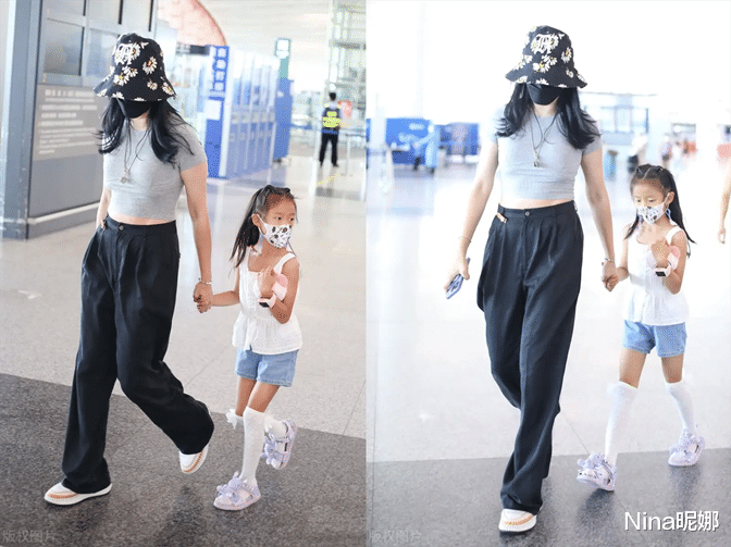 姚晨|姚晨首次带女儿赶机，6岁女儿打扮洋气个头超高，肤色黝黑似甜馨