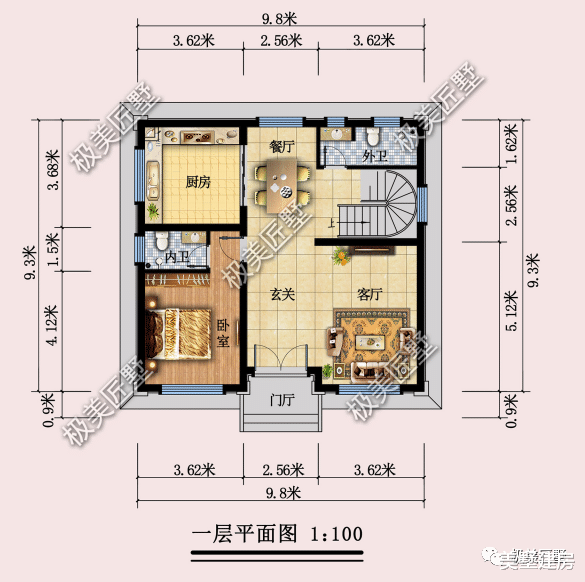 小占地的简欧风格别墅，90方六卧六卫户型，麻雀虽小五脏俱全！
