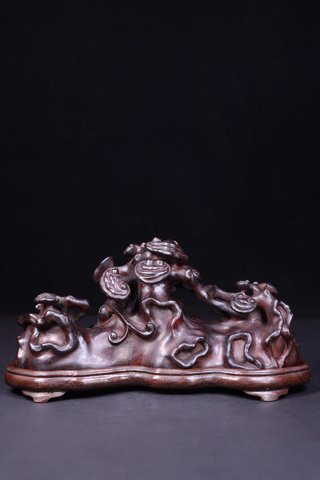 80年代|旧藏：老紫檀木雕“吉祥如意”笔架