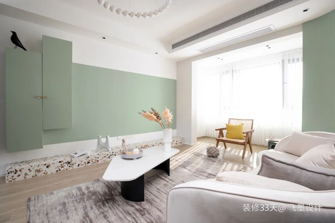 装修设计:147平清新绿色北欧三室跃层
