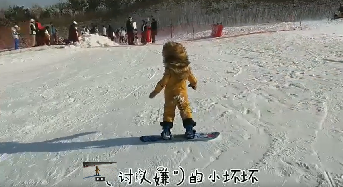 杨丽坤|吴京老婆晒小儿子滑雪视频！双手大张表情惊呼，屁股沾雪打扮可爱