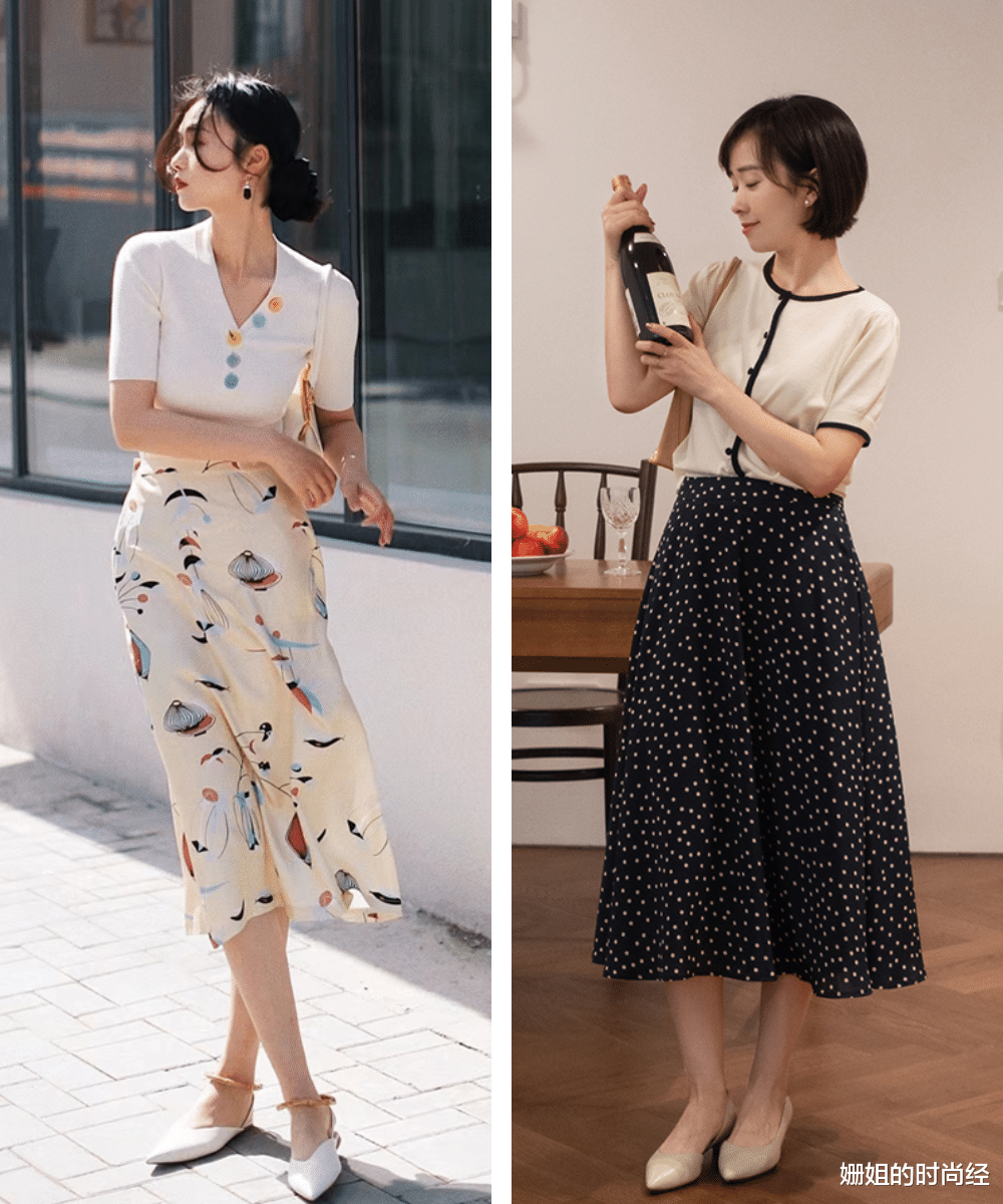 中年女人,这才是你该有的打扮:针织T恤+膝下裙,优雅知性又得体