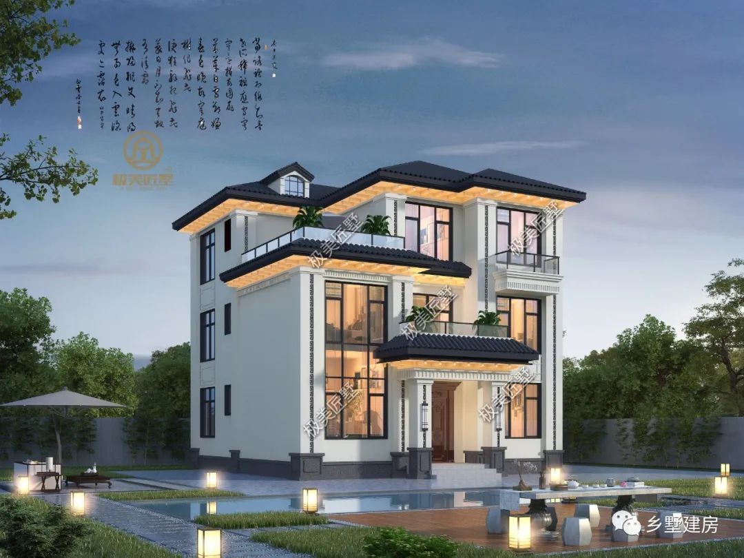 14.3X11.2米新中式风格的三层别墅,生活不仅有诗,还有远方