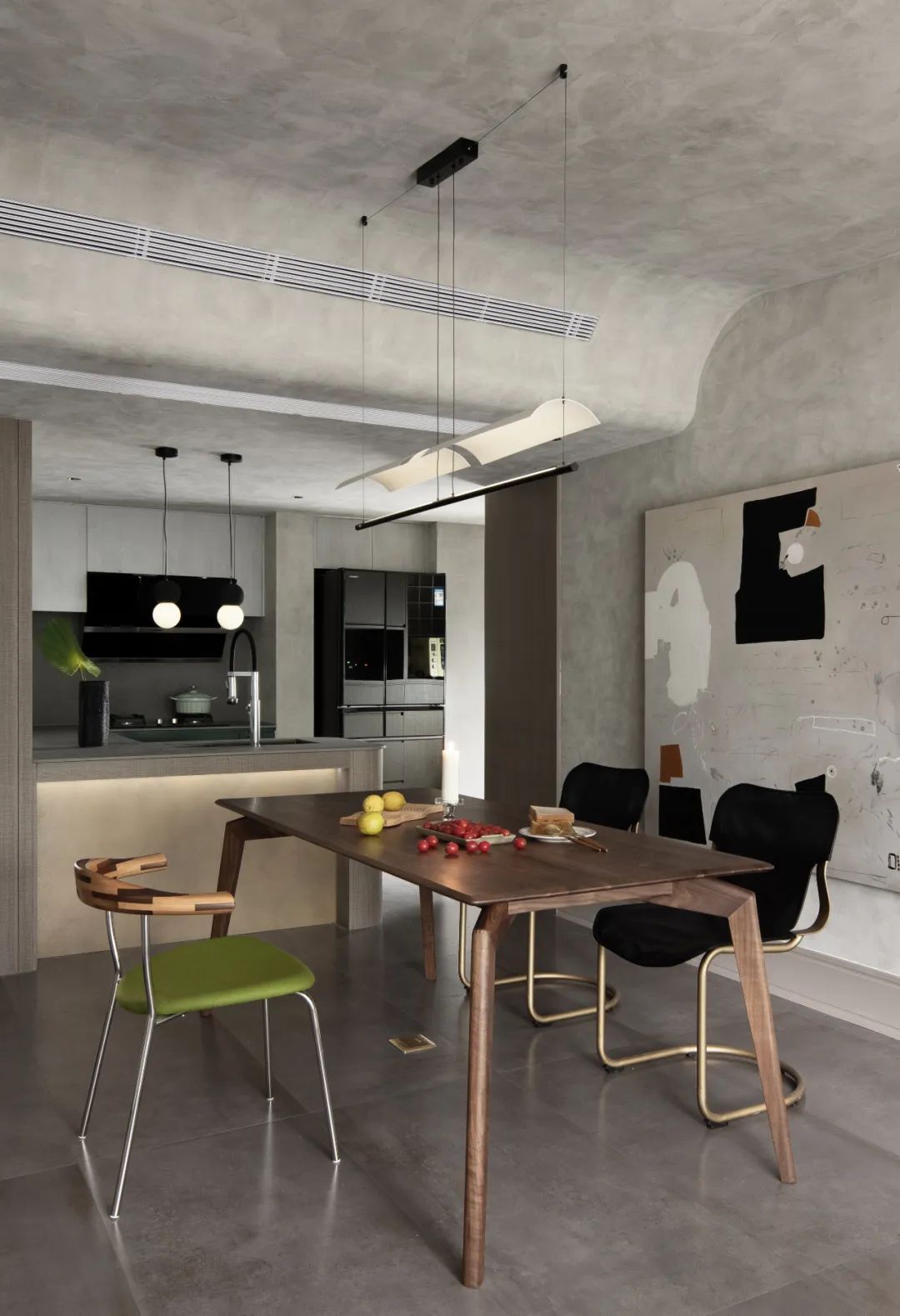 装修案例 | 130㎡水泥灰的艺术漆+半墙红砖,利用山水的元素来装点新房!