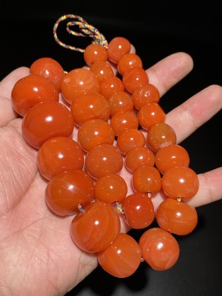 文玩|爆老 精品:柿子红?老南红玛瑙 塔链