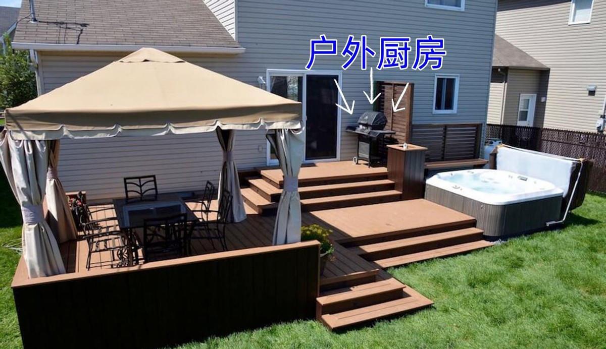 抬高院子地面铺甲板,多出休闲区+浴缸+凉棚3功能区,实用度满分