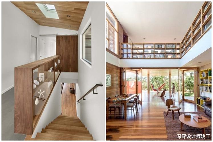 书架楼梯扶手,靠外侧不妨做4种调整,能让你更好的放书