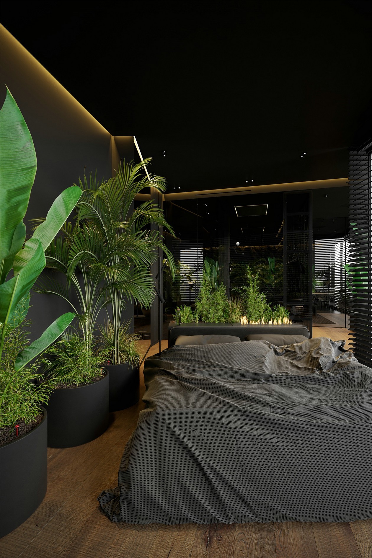 HOUSE 设计 | 黑色+绿植+通透主义+彩光源