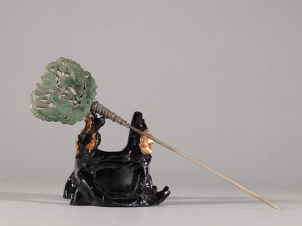 小叶紫檀|旧藏【老翡翠 鸳鸯 银簪】