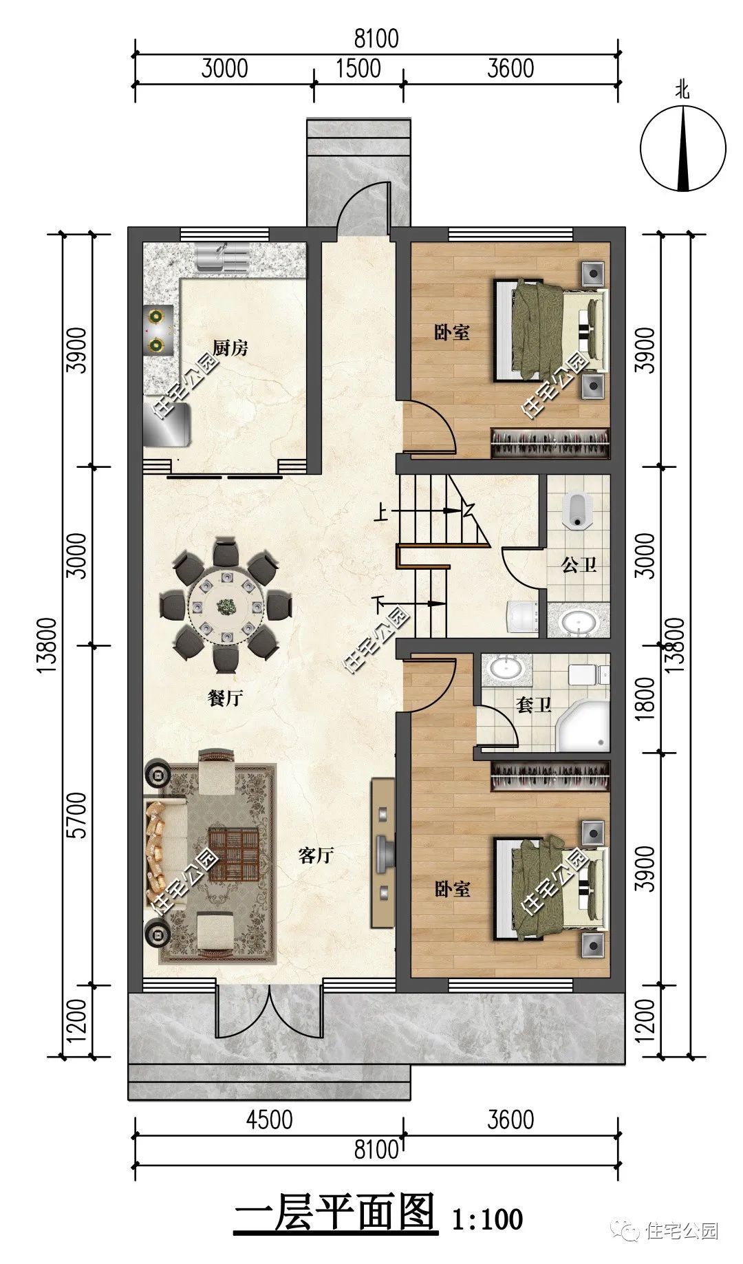 8×13米小面宽的三层现代别墅,东西墙做无窗设计