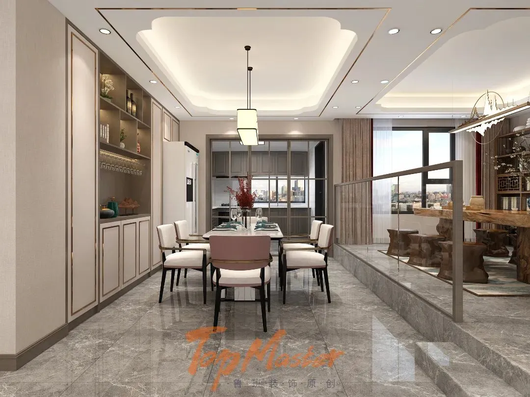 【鲁班装饰】滇池新城169㎡新中式风格，烹茶泼墨赋诗篇, 读雨听风问自然。