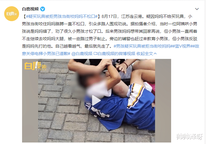 疑似买玩具被拒男孩当街咬妈妈不松口