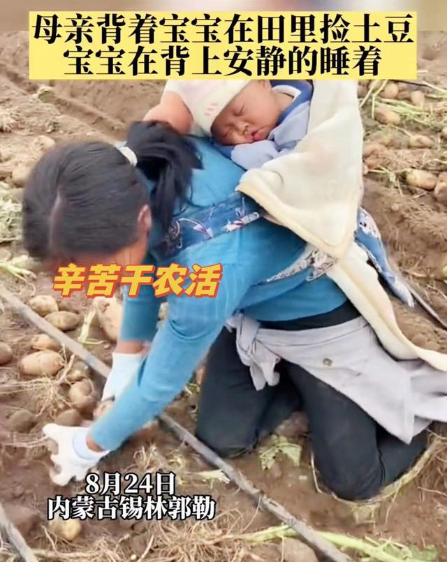 女子背着孩子干农活,孩子睡得香甜,网友:看到她跪着,我哭了