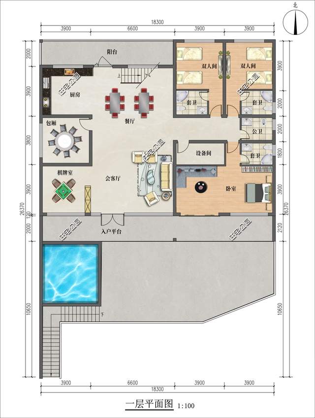 18×15米带全景落地窗的二层现代别墅,多套卧可做民宿