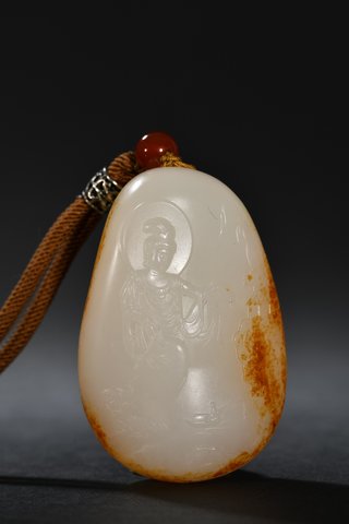 星月菩提|和田玉籽料原石雕观音把件