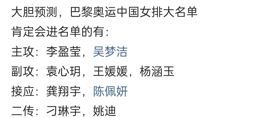 世界冠军|惊讶！网友预测巴黎奥运中国女排大名单，朱婷、张常宁未在其列