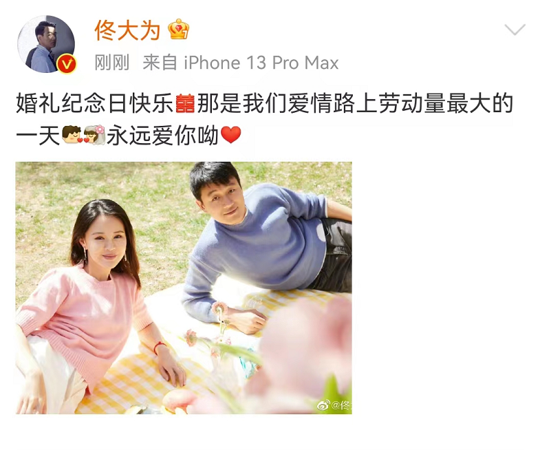 佟大为|佟大为卡点庆祝结婚14周年，晒夫妻户外野餐照，文案腻歪又俏皮