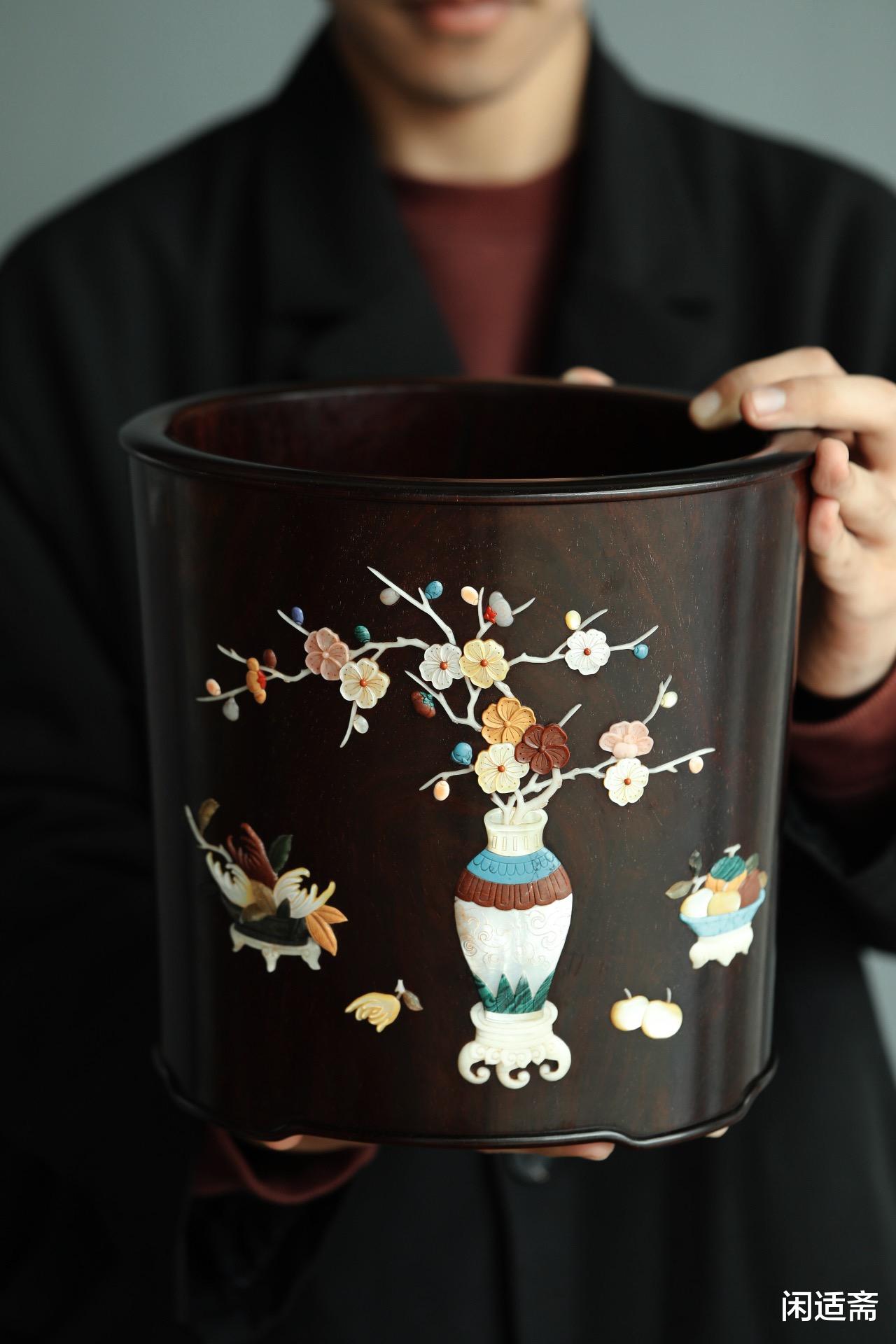 邮票|文房珍藏,小叶紫檀,岁朝清供大笔筒