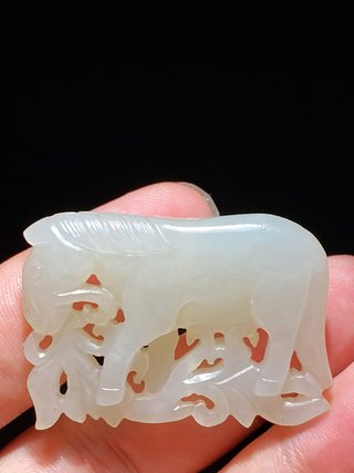 和田玉籽料|宋 和田玉籽料 白玉 玉马 花草纹 玉珮 把件挂件