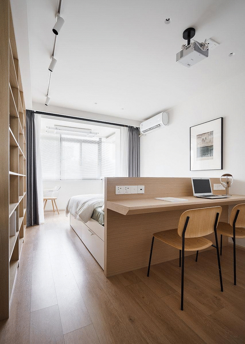 50㎡手枪户型,变身通透两居室,还规划出三个办公区,太实用了!