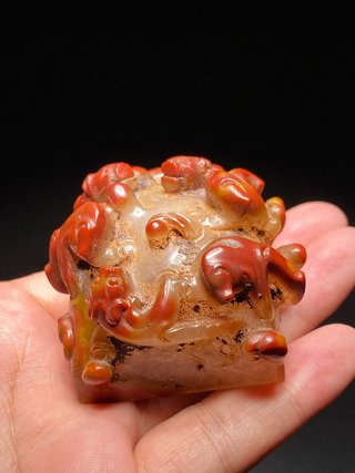 玛瑙|汉 红缟玛瑙 高浮雕 螭龙纹 玉玺 玉印 印章