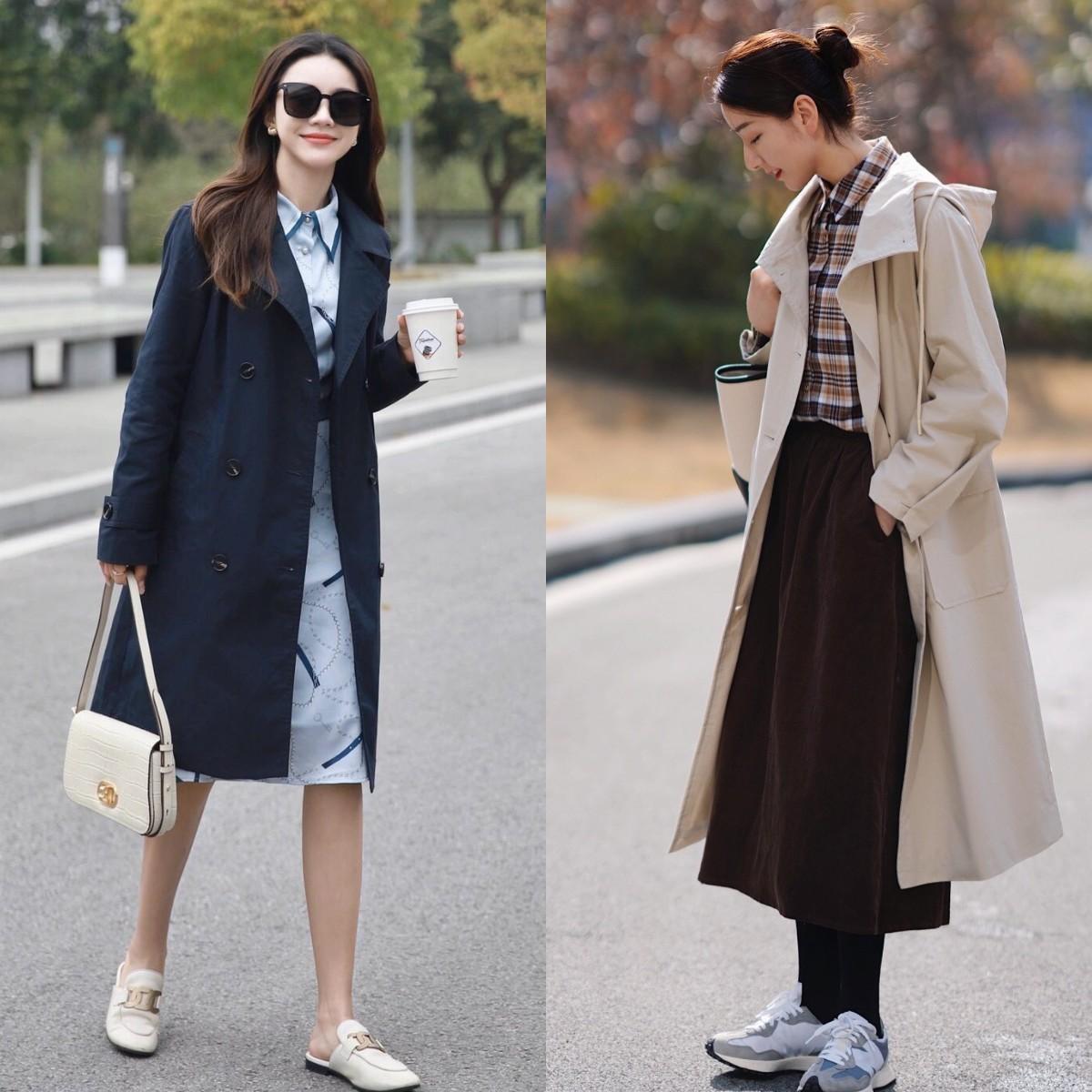 再强调一次：秋天穿风衣别老配裤子，学时尚博主搭这种“裙子”