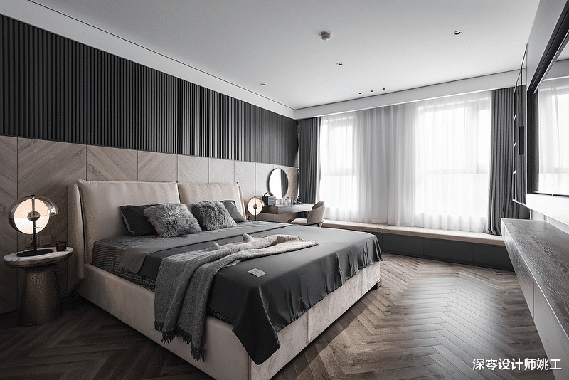 122㎡现代高级黑+灰,大横厅打造开放式布局,原木温馨感十足